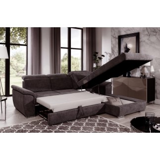 Canapé d'angle convertible en tissu Luxe, marron, 5 places, angle droit (vu de face) , TRESOR