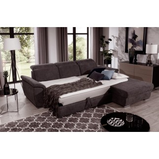 Canapé d'angle convertible en tissu Luxe, marron, 5 places, angle droit (vu de face) , TRESOR