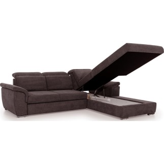 Canapé d'angle convertible en tissu Luxe, marron, 5 places, angle droit (vu de face) , TRESOR