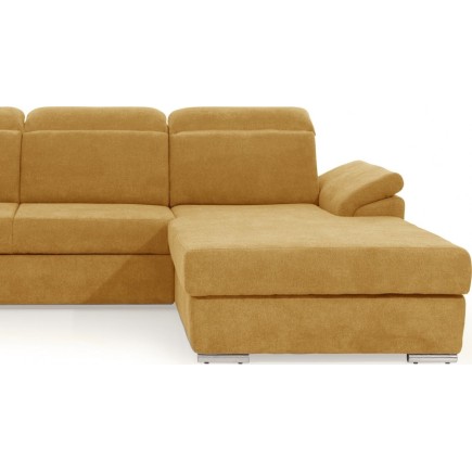 Canapé d'angle convertible en tissu Luxe, jaune moutarde, 5 places, angle droit (vu de face) , TRESOR