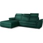 Canapé d'angle convertible en tissu velours Prestige, vert, 5 places, angle gauche (vu de face) - TRESOR