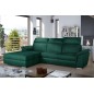 Canapé d'angle convertible en tissu velours Prestige, vert, 5 places, angle gauche (vu de face) - TRESOR