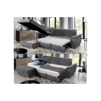 Canapé d'angle convertible en tissu velours Prestige, vert, 5 places, angle gauche (vu de face) - TRESOR