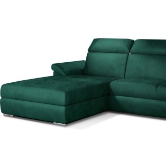 Canapé d'angle convertible en tissu velours Prestige, vert, 5 places, angle gauche (vu de face) - TRESOR