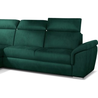 Canapé d'angle convertible en tissu velours Prestige, vert, 5 places, angle gauche (vu de face) - TRESOR