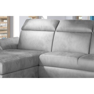 - Canapé d'angle convertible en tissu velours Prestige, gris, 5 places, angle gauche (vu de face) - TRESOR