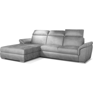 - Canapé d'angle convertible en tissu velours Prestige, gris, 5 places, angle gauche (vu de face) - TRESOR