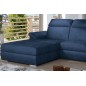 Canapé d'angle convertible en tissu velours Prestige, bleu, 5 places, angle gauche (vu de face) - TRESOR