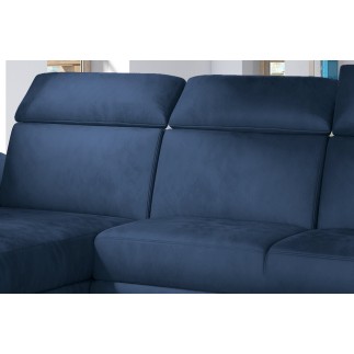 Canapé d'angle convertible en tissu velours Prestige, bleu, 5 places, angle gauche (vu de face) - TRESOR