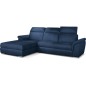 Canapé d'angle convertible en tissu velours Prestige, bleu, 5 places, angle gauche (vu de face) - TRESOR