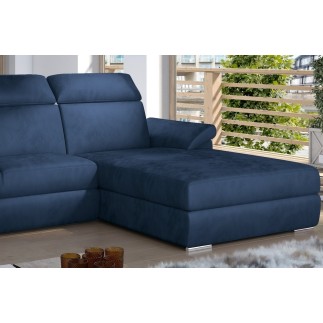 Canapé d'angle convertible en tissu velours Prestige, bleu, 5 places, angle droit (vu de face) - TRESOR