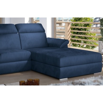 Canapé d'angle convertible en tissu velours Prestige, bleu, 5 places, angle droit (vu de face) - TRESOR