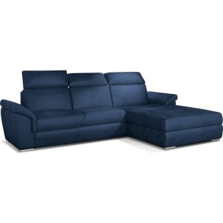 Canapé d'angle convertible en tissu velours Prestige, bleu, 5 places, angle droit (vu de face) - TRESOR