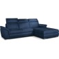 Canapé d'angle convertible en tissu velours Prestige, bleu, 5 places, angle droit (vu de face) - TRESOR