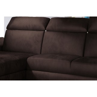 Canapé d'angle convertible en tissu velours Prestige, marron, 5 places, angle gauche (vu de face) - TRESOR