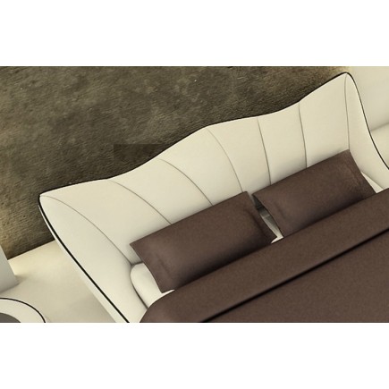 Lit en cuir italien de luxe LUXEN, écru, 160x200