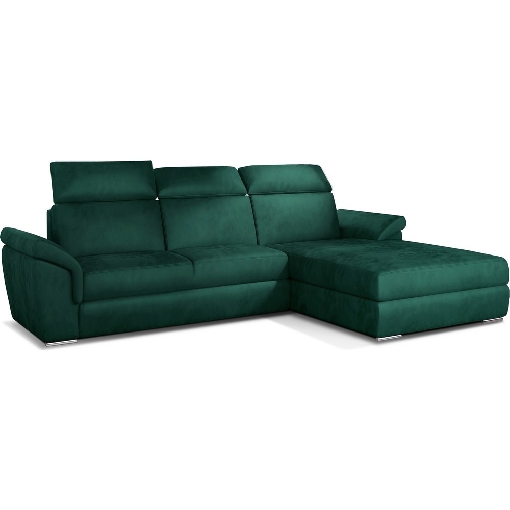 Canapé d'angle convertible en tissu velours Prestige, vert, 5 places, angle droit (vu de face) - TRESOR