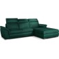 Canapé d'angle convertible en tissu velours Prestige, vert, 5 places, angle droit (vu de face) - TRESOR