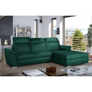 Canapé d'angle convertible en tissu velours Prestige, vert, 5 places, angle droit (vu de face) - TRESOR