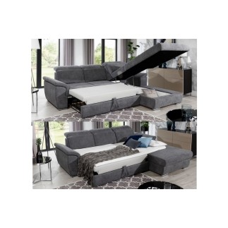 Canapé d'angle convertible en tissu velours Prestige, vert, 5 places, angle droit (vu de face) - TRESOR