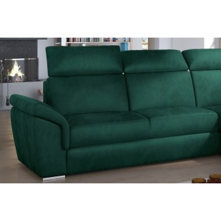 Canapé d'angle convertible en tissu velours Prestige, vert, 5 places, angle droit (vu de face) - TRESOR