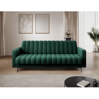 Canapé 3 places convertible velours luxe vert, coffre, RONSARD