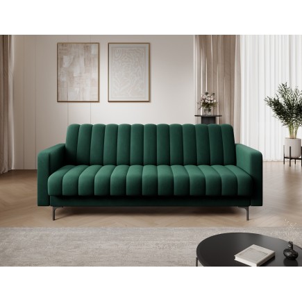 Canapé 3 places convertible velours luxe vert, coffre, RONSARD