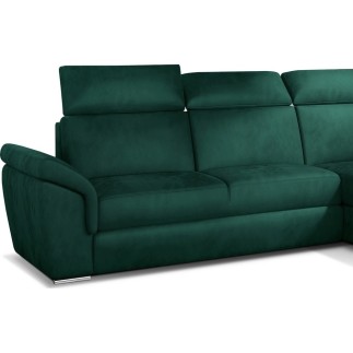 Canapé d'angle convertible en tissu velours Prestige, vert, 5 places, angle droit (vu de face) - TRESOR
