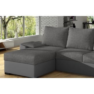 Canapé d'angle convertible - en tissu gris et simili gris, angle gauche (vu de face) - LUCAS, 4 places