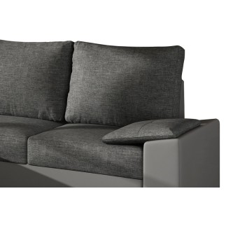 Canapé d'angle convertible - en tissu gris et simili gris, angle gauche (vu de face) - LUCAS