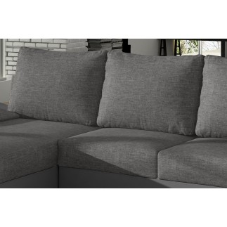 Canapé d'angle convertible - en tissu gris et simili gris, angle gauche (vu de face) - LUCAS