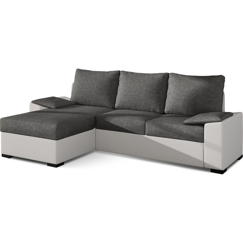 Canapé d'angle convertible - en tissu gris et simili blanc, angle gauche (vu de face) - LUCAS, 4 places