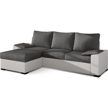 Canapé d'angle convertible - en tissu gris et simili blanc, angle gauche (vu de face) - LUCAS