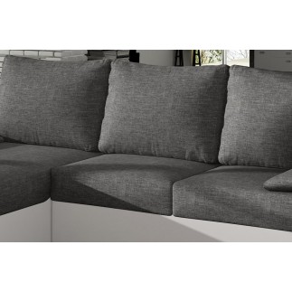 Canapé d'angle convertible - en tissu gris et simili blanc, angle gauche (vu de face) - LUCAS
