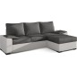 Canapé d'angle convertible en tissu gris et simili blanc, angle droit (vu de face), LUCAS, 4 places