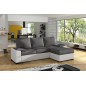 Canapé d'angle convertible en tissu gris et simili blanc, angle droit (vu de face), LUCAS, 4 places