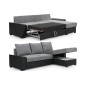 Canapé d'angle convertible en tissu gris et simili blanc, angle droit (vu de face), LUCAS, 4 places