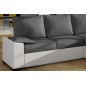 Canapé d'angle convertible en tissu gris et simili blanc, angle droit (vu de face), LUCAS, 4 places
