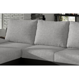 Canapé d'angle convertible - en tissu gris et simili noir, angle gauche (vu de face) - LUCAS