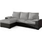 Canapé d'angle convertible - en tissu gris et simili noir, angle gauche (vu de face) - LUCAS, 4 places