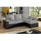 Canapé d'angle convertible - en tissu gris et simili noir, angle droit (vu de face) - LUCAS, 4 places
