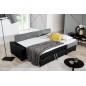 Canapé d'angle convertible - en tissu gris et simili noir, angle droit (vu de face) - LUCAS, 4 places