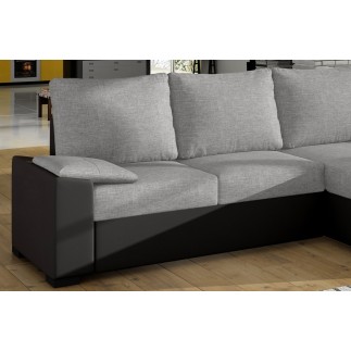 Canapé d'angle convertible - en tissu gris et simili noir, angle droit (vu de face) - LUCAS
