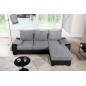 Canapé d'angle convertible - en tissu gris et simili noir, angle droit (vu de face) - LUCAS, 4 places