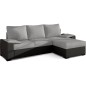 Canapé d'angle convertible - en tissu gris et simili noir, angle droit (vu de face) - LUCAS, 4 places