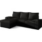 Canapé d'angle convertible - en tissu noir et simili noir, angle gauche (vu de face) - LUCAS, 4 places