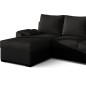 Canapé d'angle convertible - en tissu noir et simili noir, angle gauche (vu de face) - LUCAS, 4 places