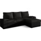Canapé d'angle convertible - en tissu noir et simili noir, angle droit (vu de face) - LUCAS, 4 places