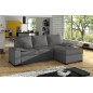Canapé d'angle convertible - en tissu gris et simili gris, angle droit (vu de face) - LUCAS, 4 places