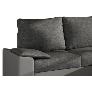 Canapé d'angle convertible - en tissu gris et simili gris, angle droit (vu de face) - LUCAS